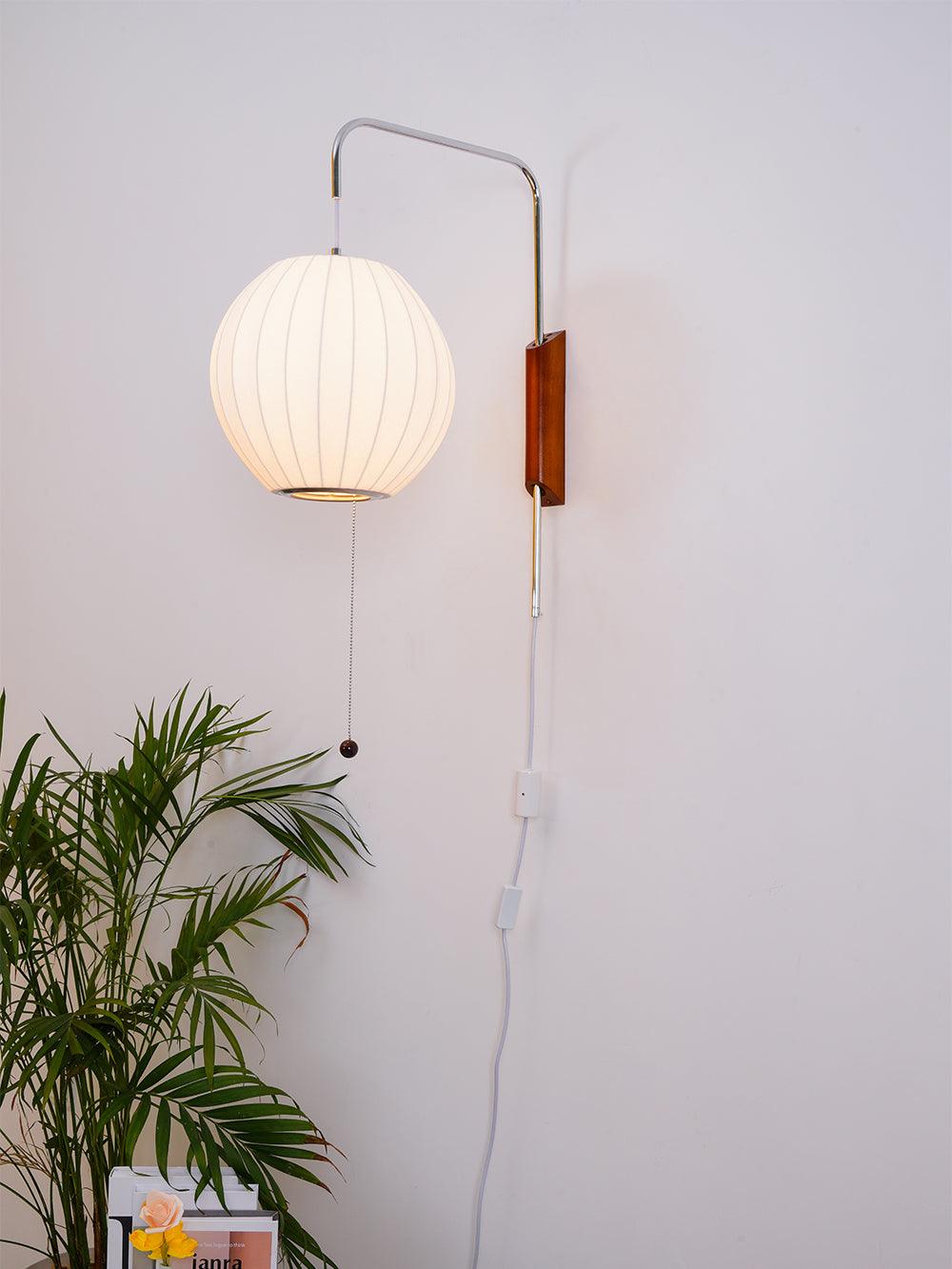 Mid-Century Walnut Bubble Sconce – Swivel Plug-In