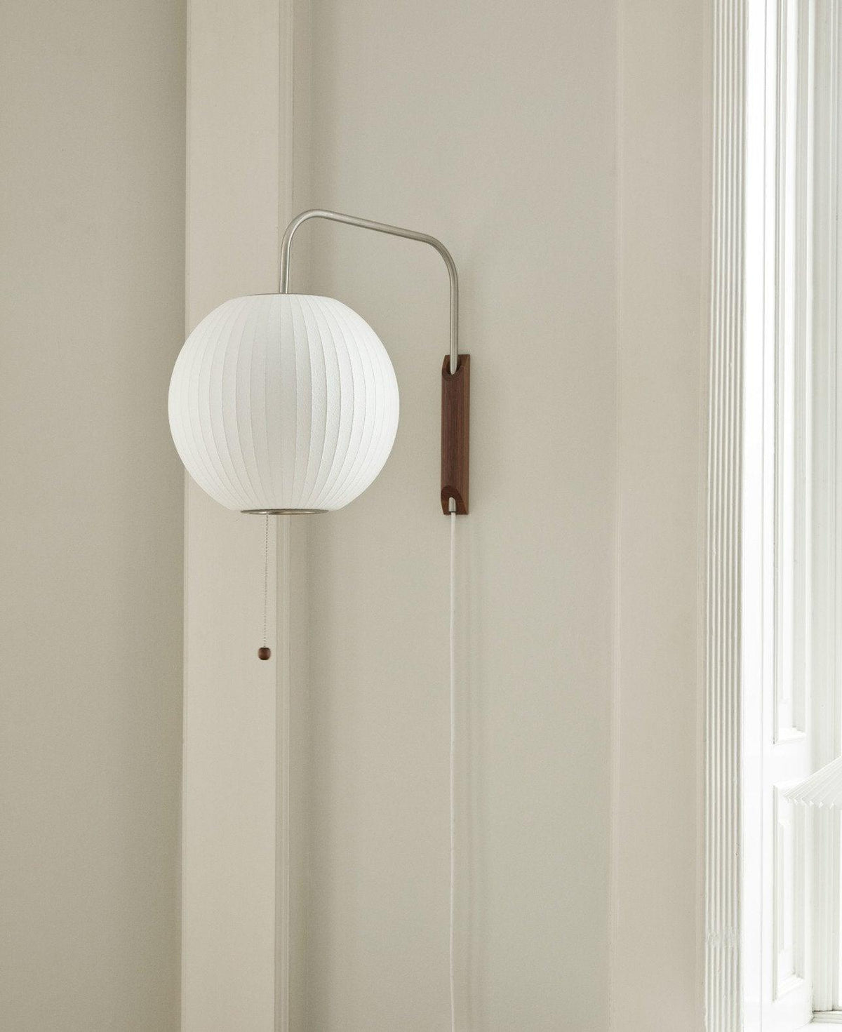 Mid-Century Walnut Bubble Sconce – Swivel Plug-In