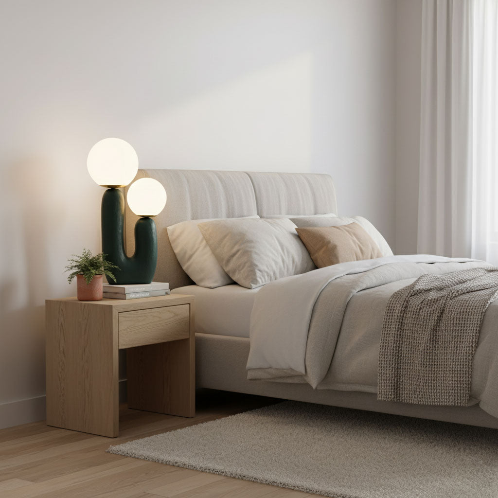 Contemporary Resin Table Lamp – Glass Globe Shade