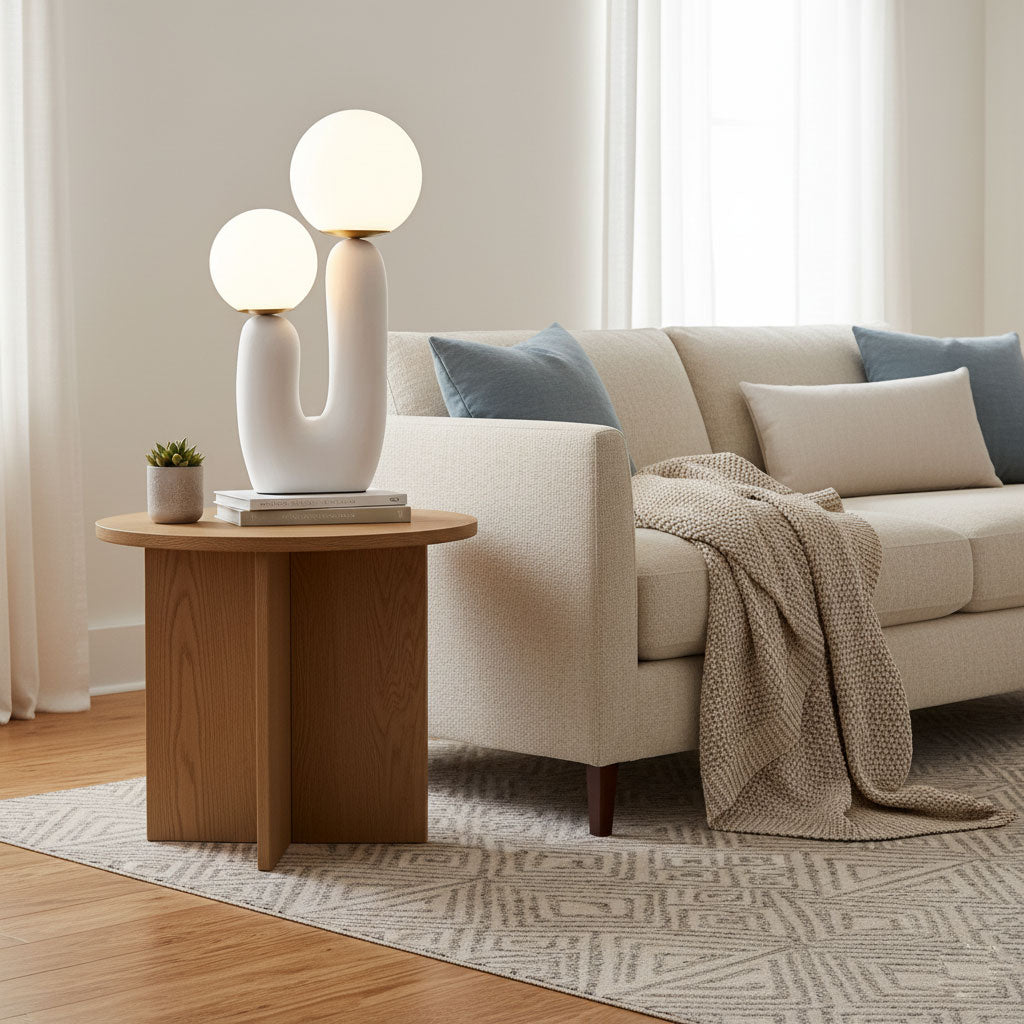 Contemporary Resin Table Lamp – Glass Globe Shade