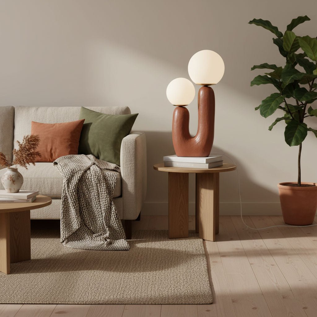 Contemporary Resin Table Lamp – Glass Globe Shade