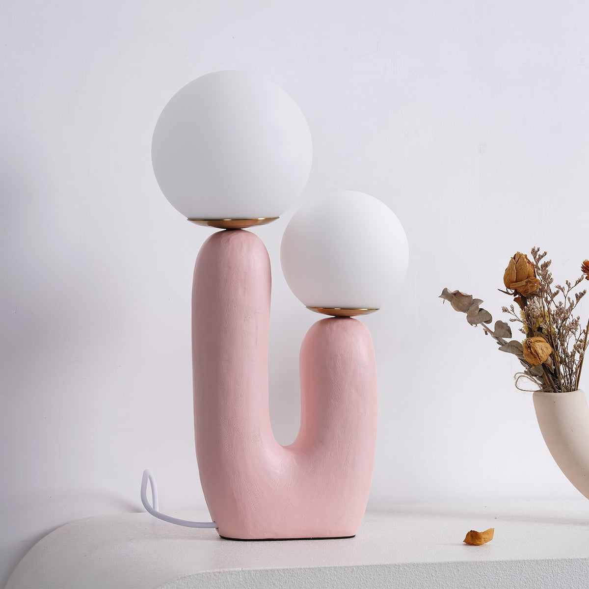 Contemporary Resin Table Lamp – Glass Globe Shade