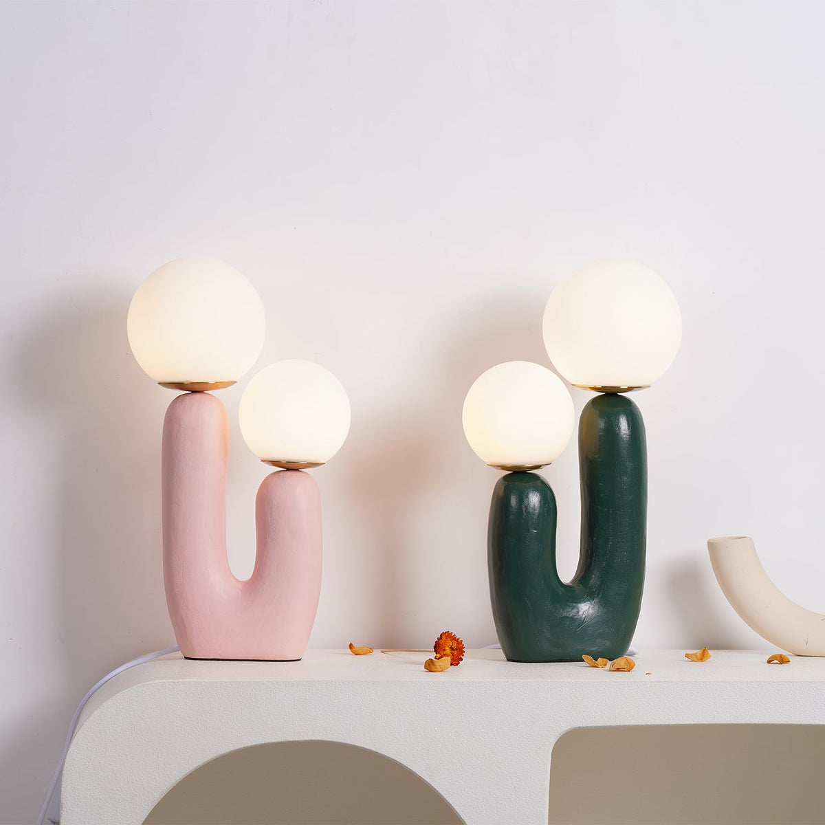 Contemporary Resin Table Lamp – Glass Globe Shade