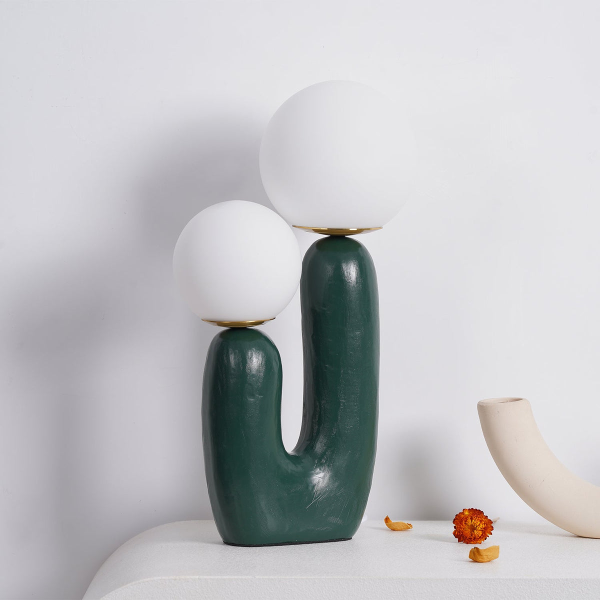 Contemporary Resin Table Lamp – Glass Globe Shade