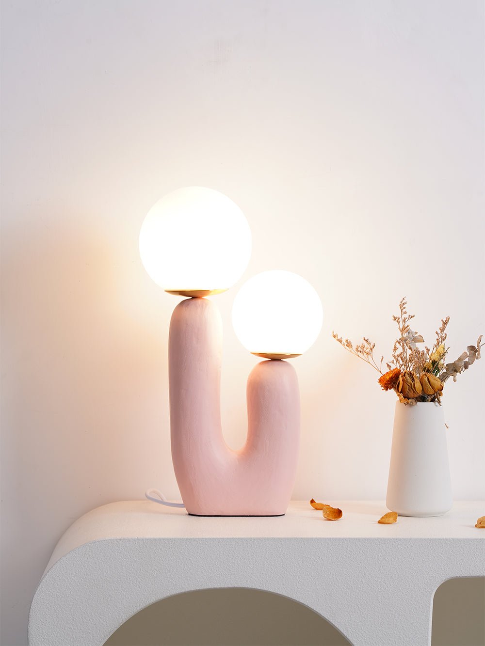 Contemporary Resin Table Lamp – Glass Globe Shade