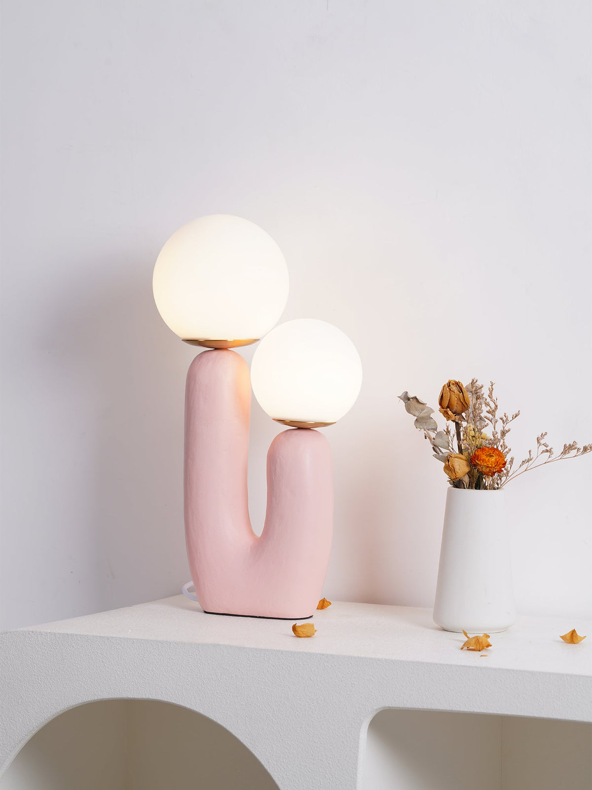 Contemporary Resin Table Lamp – Glass Globe Shade