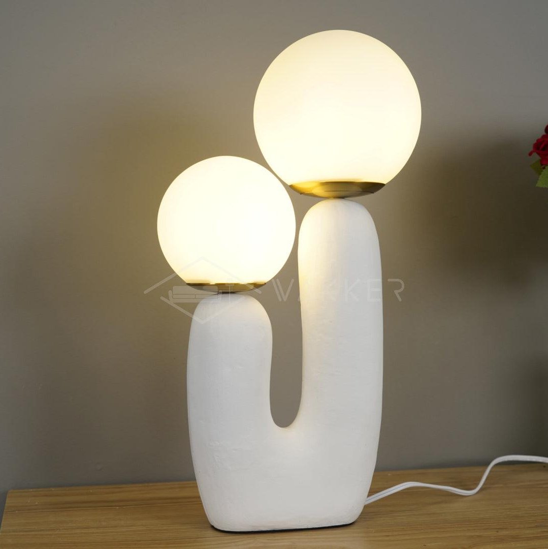 Contemporary Resin Table Lamp – Glass Globe Shade