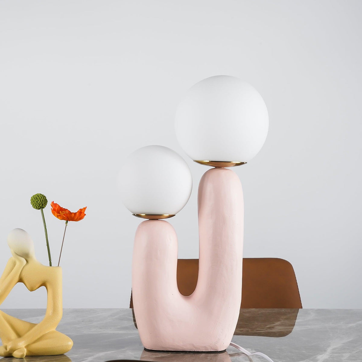 Contemporary Resin Table Lamp – Glass Globe Shade