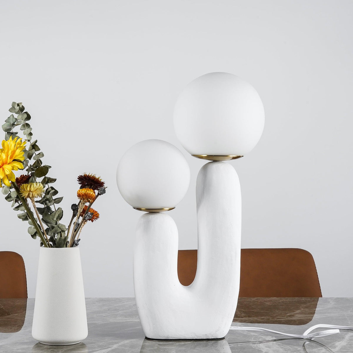 Contemporary Resin Table Lamp – Glass Globe Shade