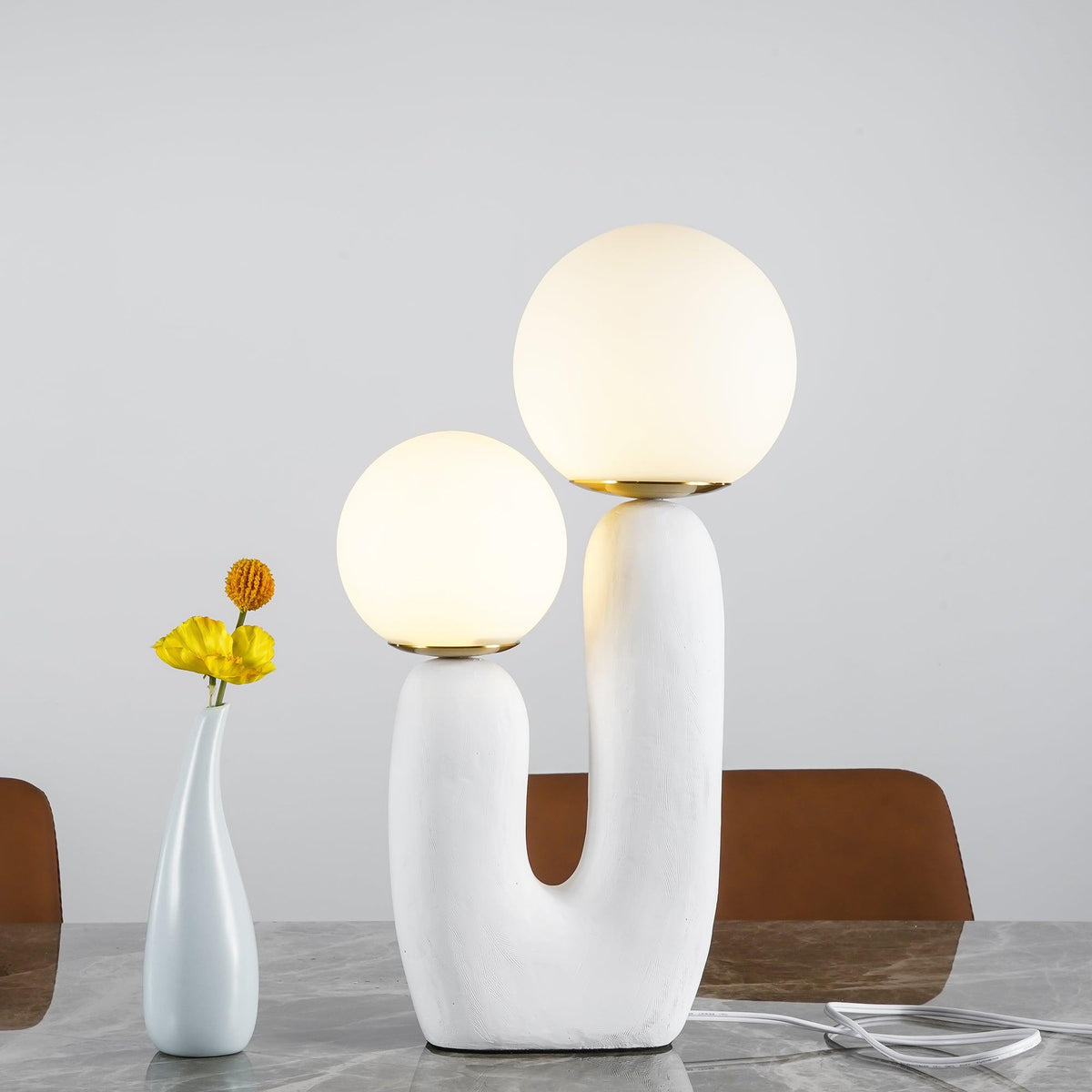 Contemporary Resin Table Lamp – Glass Globe Shade