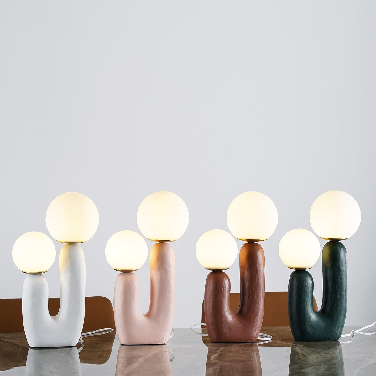 Contemporary Resin Table Lamp – Glass Globe Shade