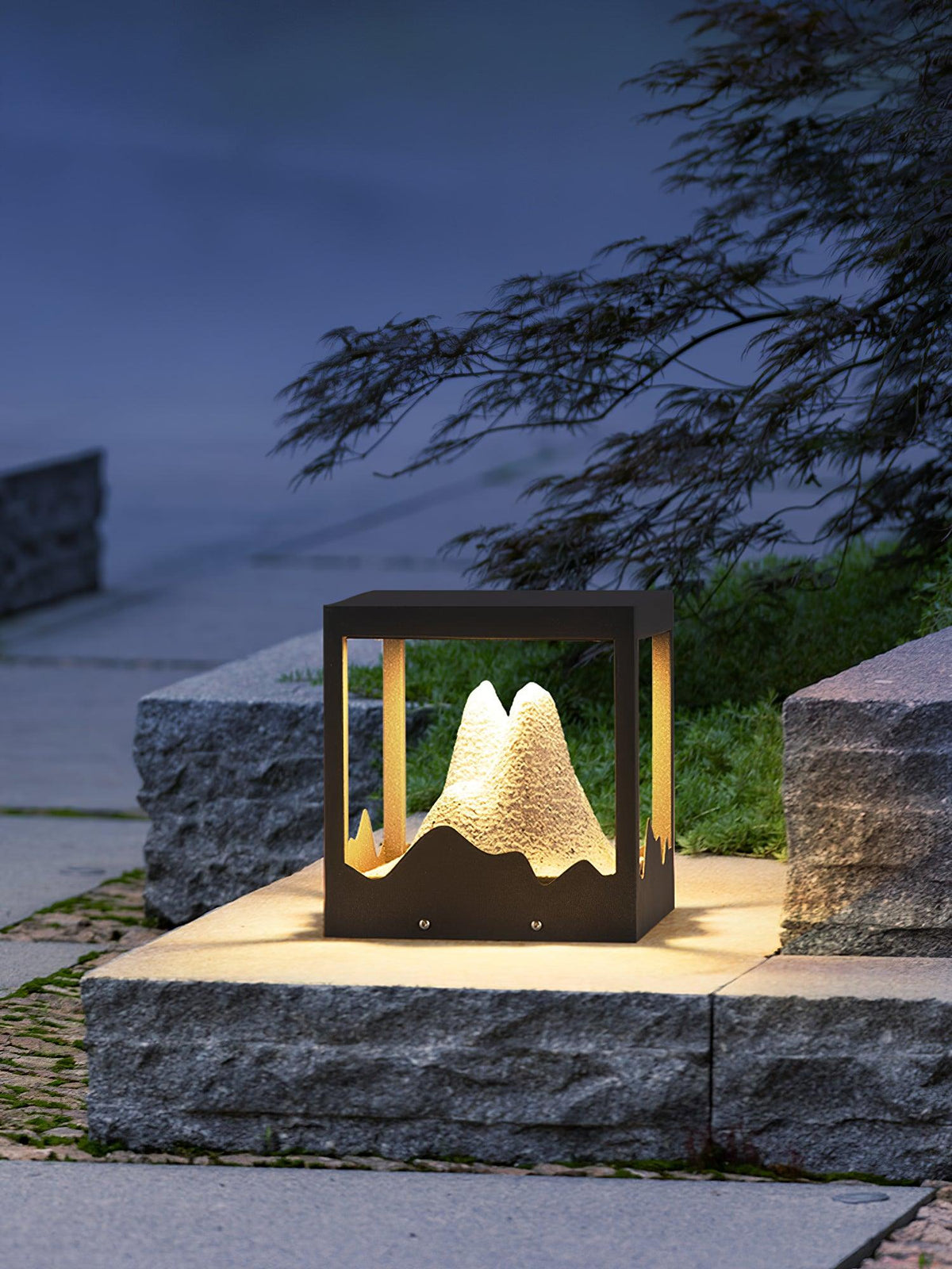 Unique Black Garden Light – Mountain Solar Light for Patio