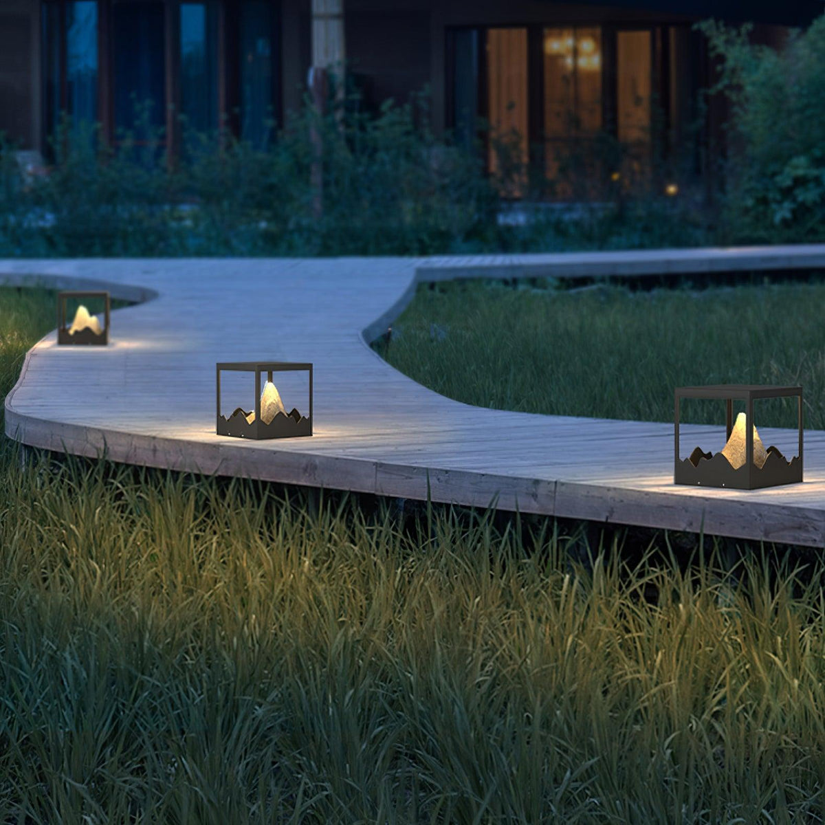 Unique Black Garden Light – Mountain Solar Light for Patio