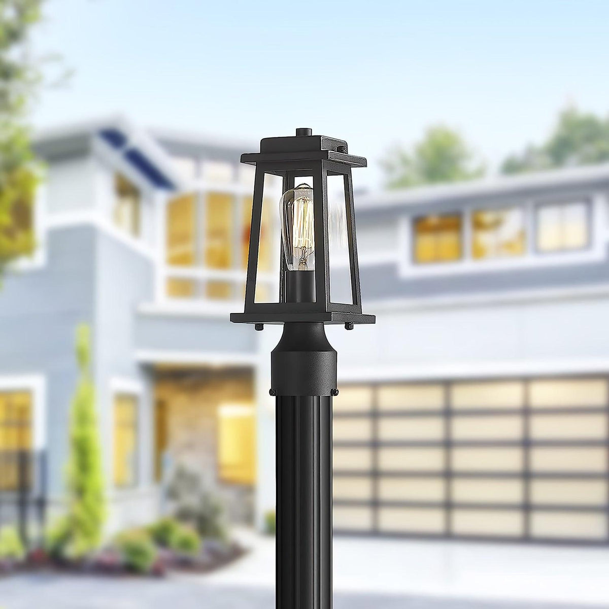 Classic Black Lantern Post Light – Glass Post Top for Yard