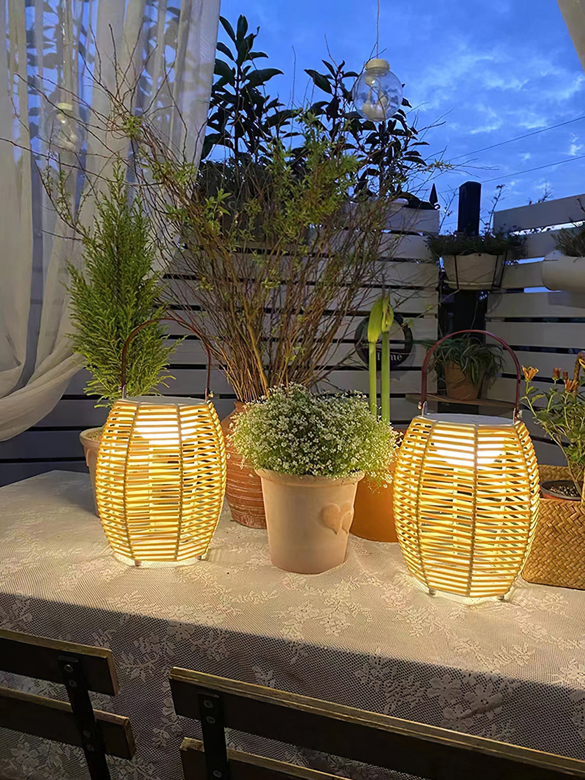 Boho Rattan Lantern Table Lamp – Cordless Lamp for Patio
