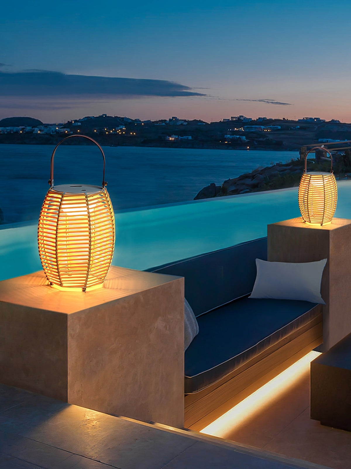 Boho Rattan Lantern Table Lamp – Cordless Lamp for Patio