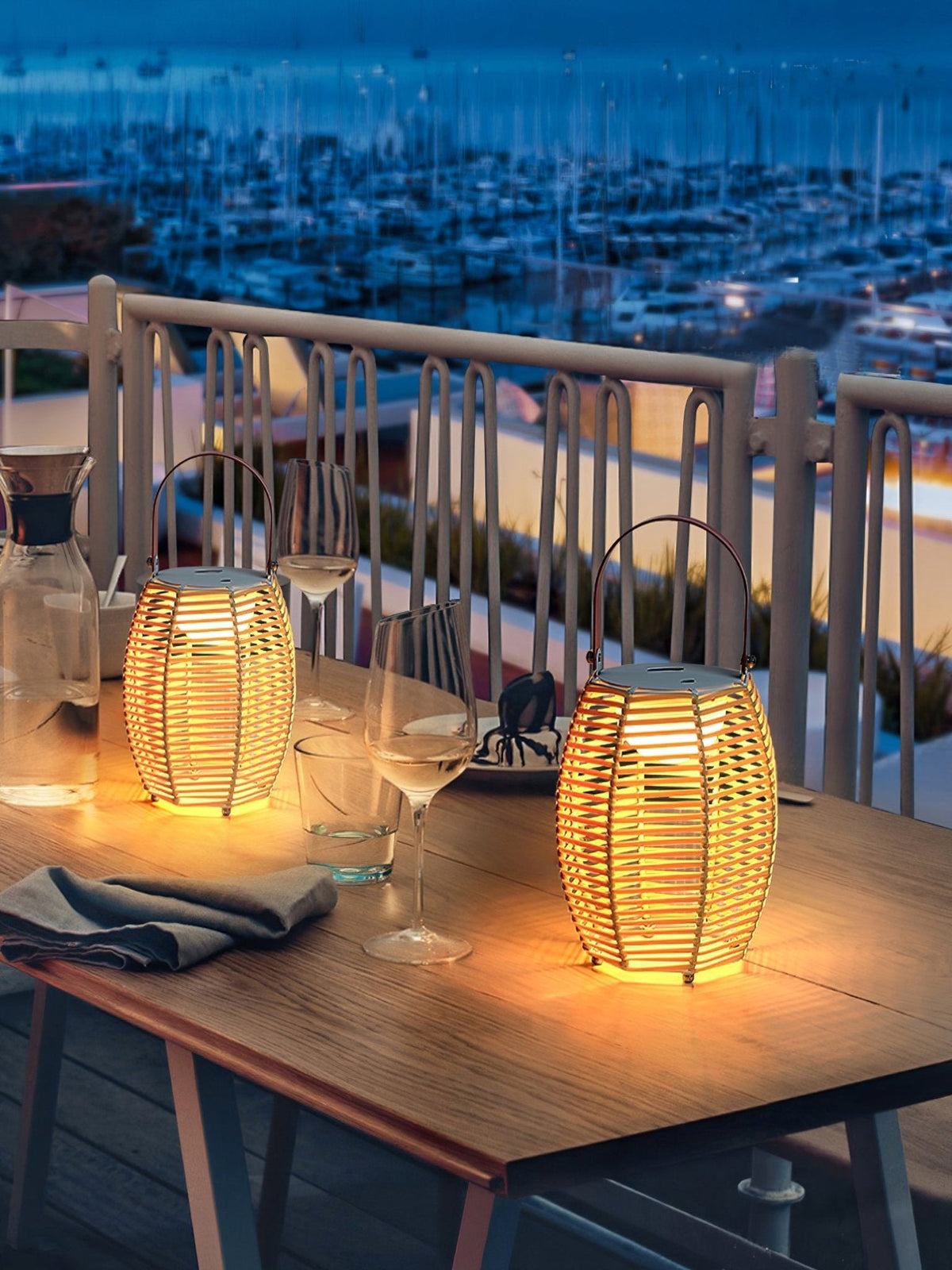 Boho Rattan Lantern Table Lamp – Cordless Lamp for Patio