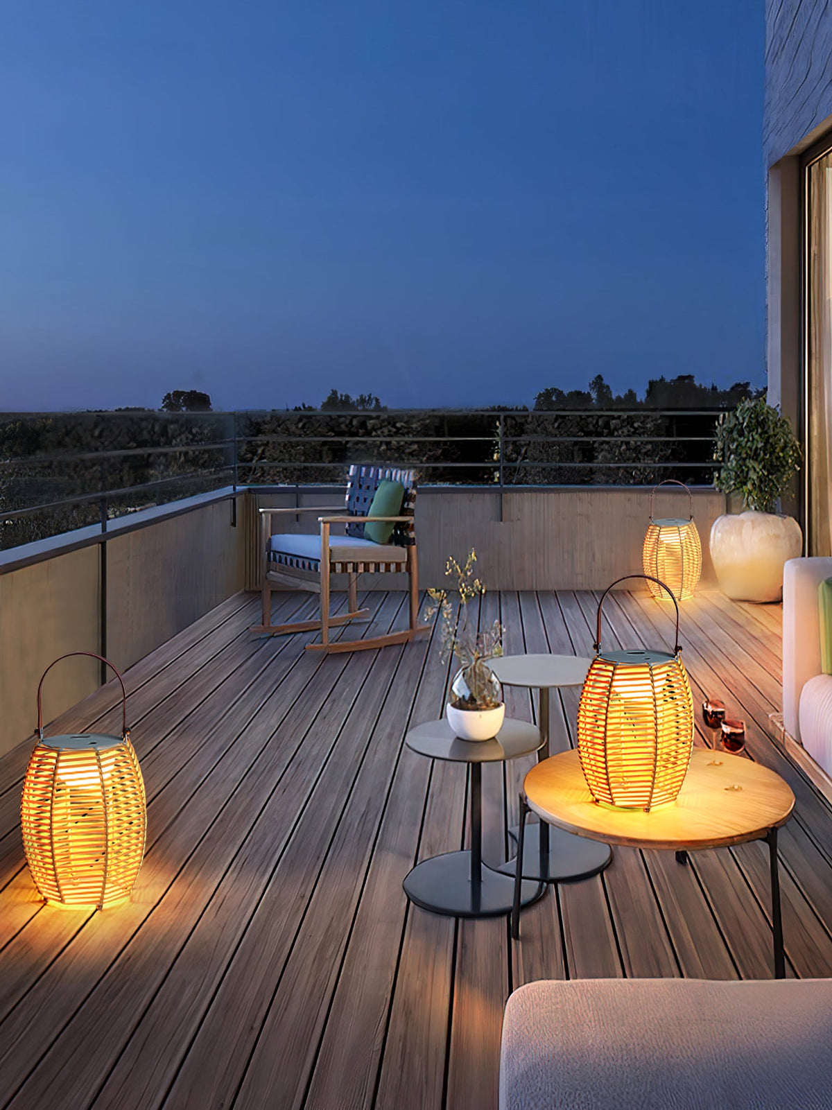Boho Rattan Lantern Table Lamp – Cordless Lamp for Patio