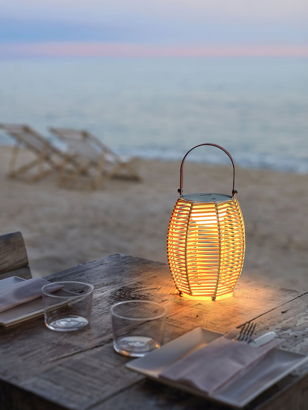 Boho Rattan Lantern Table Lamp – Cordless Lamp for Patio