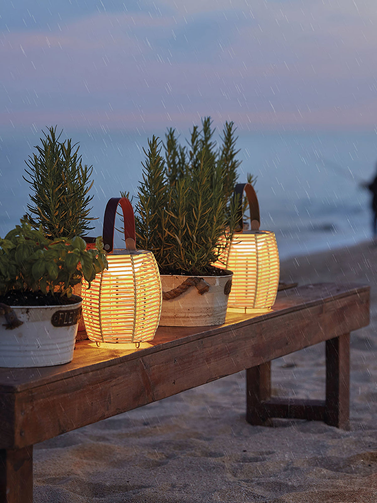 Boho Rattan Lantern Table Lamp – Cordless Lamp for Patio