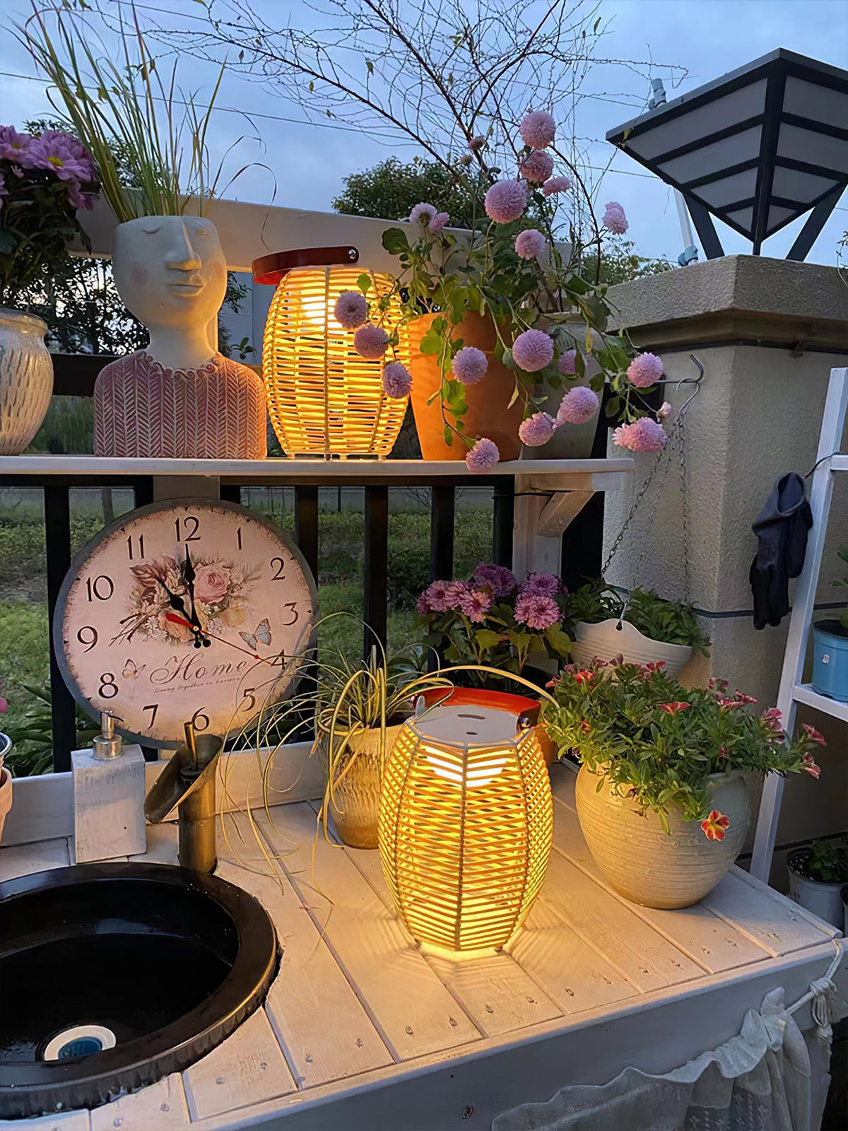 Boho Rattan Lantern Table Lamp – Cordless Lamp for Patio