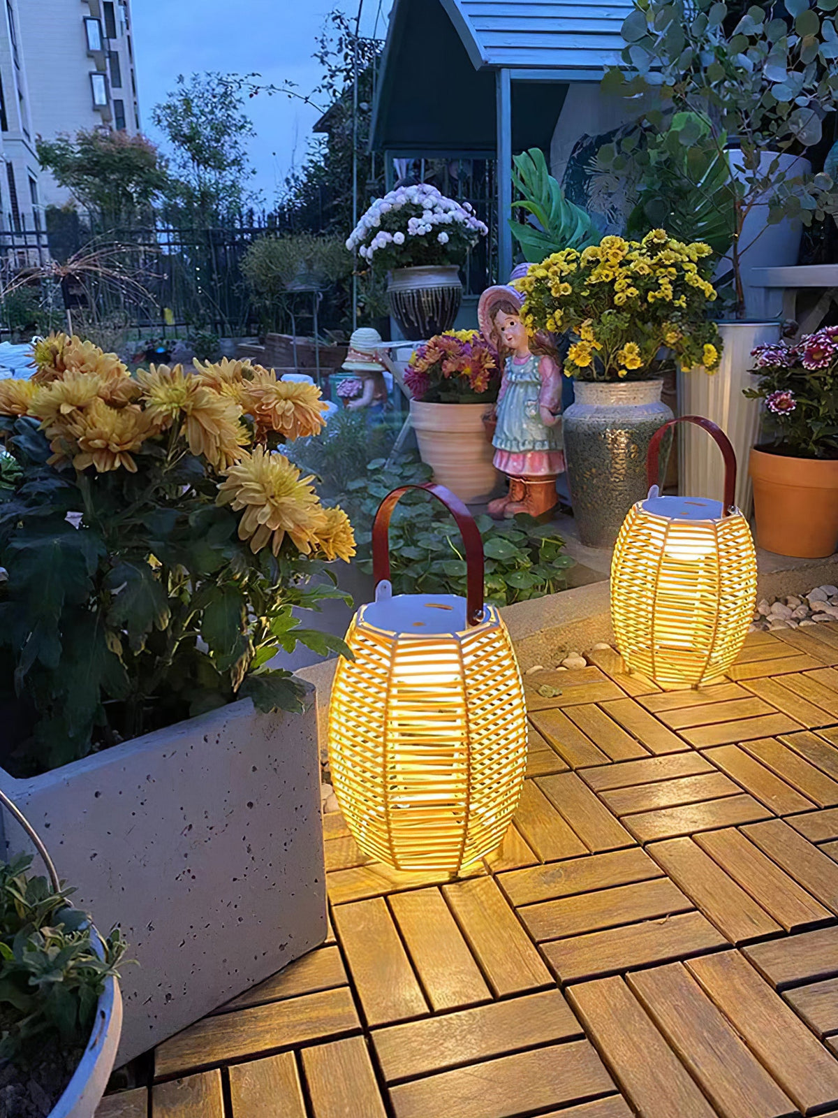 Boho Rattan Lantern Table Lamp – Cordless Lamp for Patio