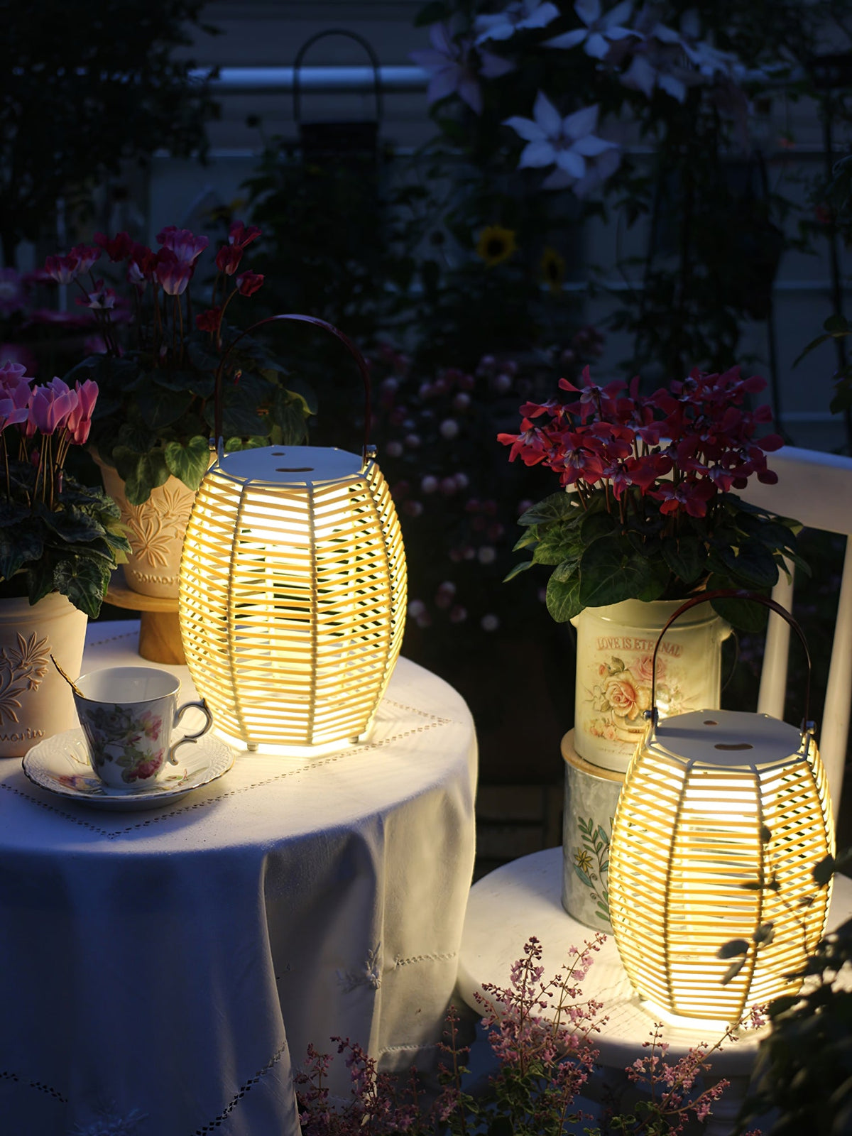 Boho Rattan Lantern Table Lamp – Cordless Lamp for Patio