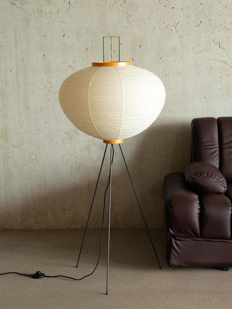 Japandi White Rice Paper Floor Lamp – Bamboo Rib