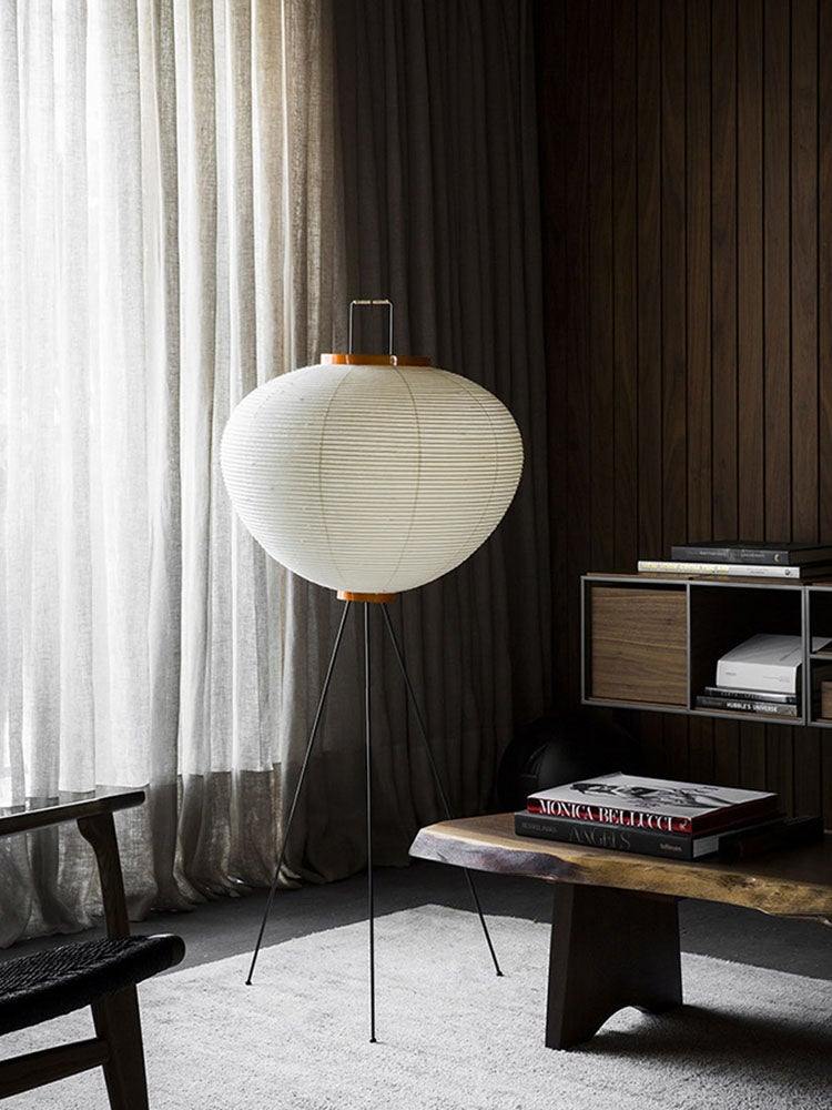 Japandi White Rice Paper Floor Lamp – Bamboo Rib