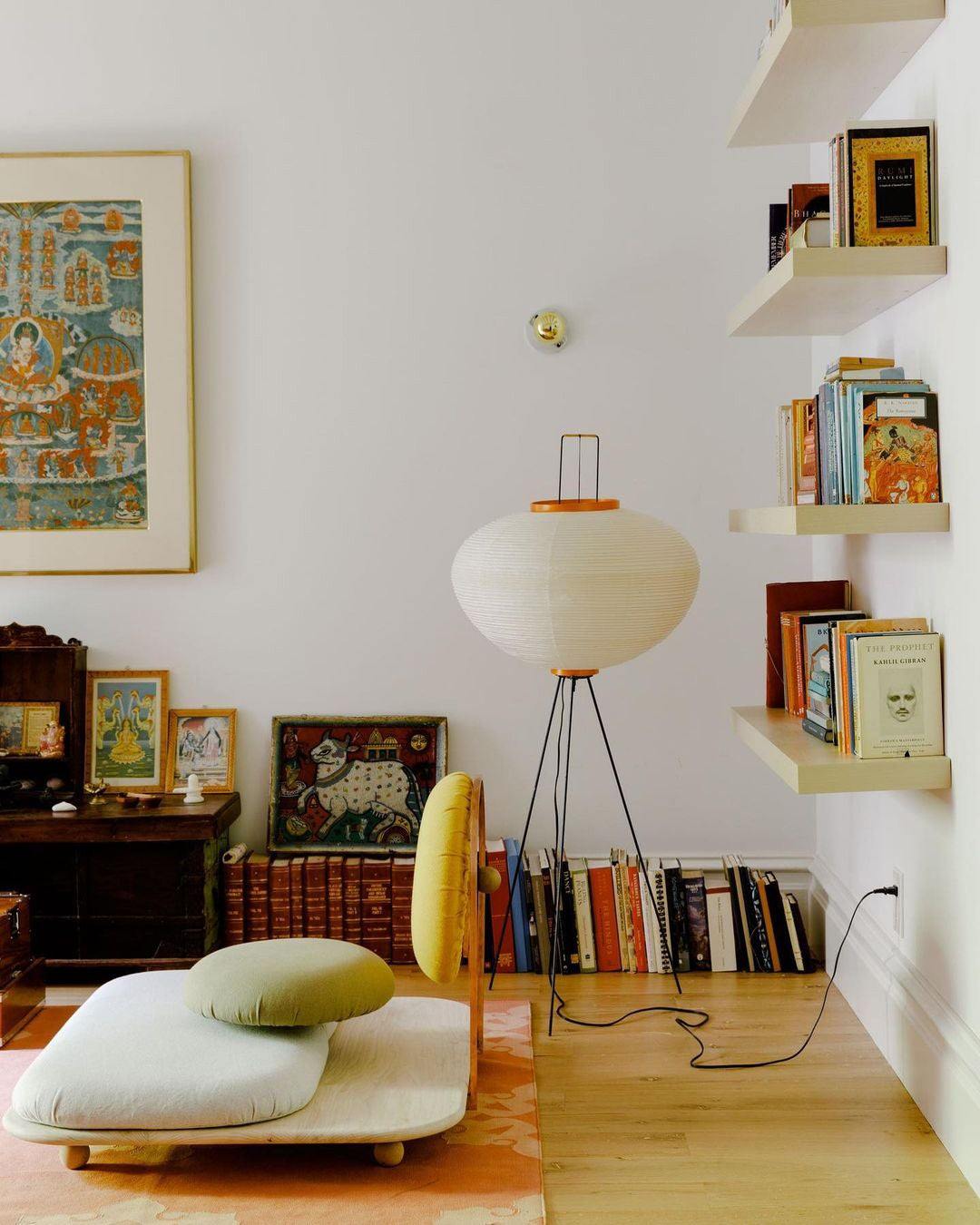 Japandi White Rice Paper Floor Lamp – Bamboo Rib