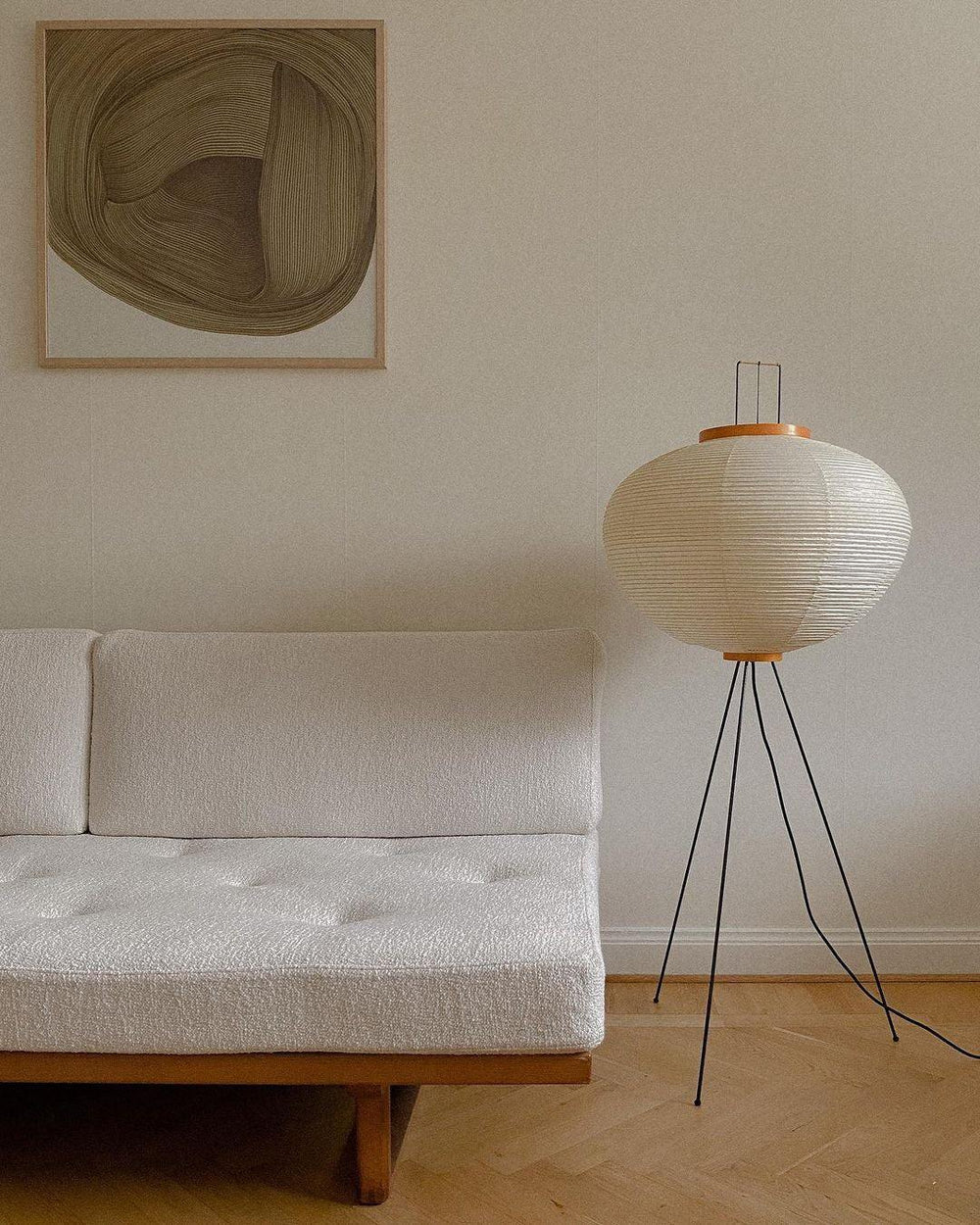 Japandi White Rice Paper Floor Lamp – Bamboo Rib