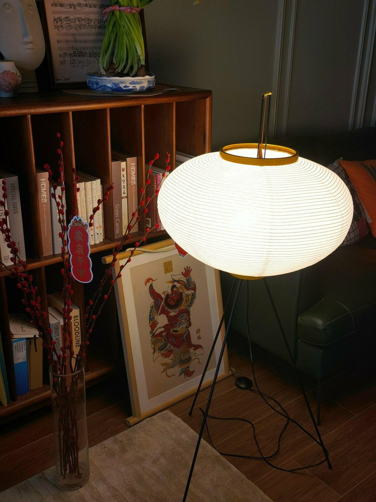 Japandi White Rice Paper Floor Lamp – Bamboo Rib