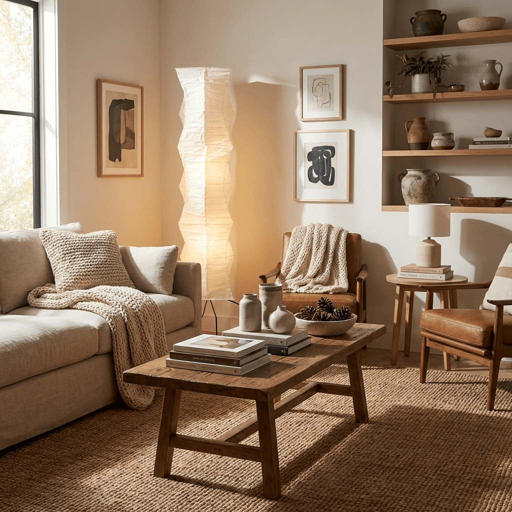 Japandi White Rice Paper Floor Lamp – Bamboo Rib