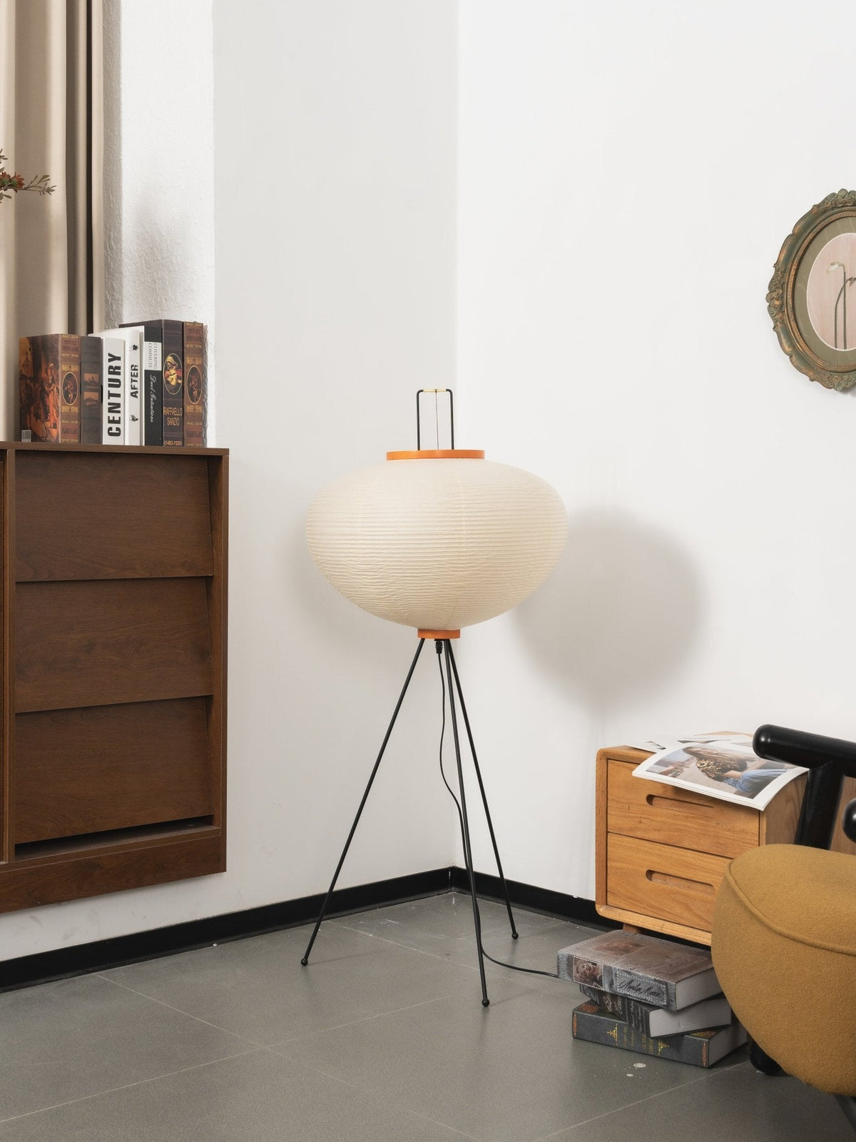 Japandi White Rice Paper Floor Lamp – Bamboo Rib