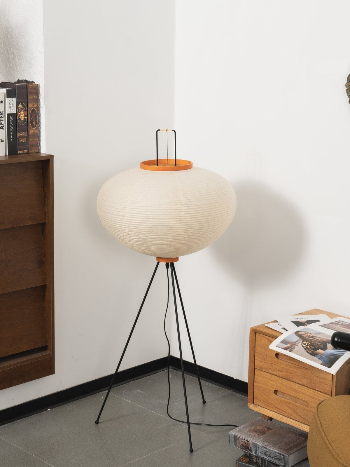 Japandi White Rice Paper Floor Lamp – Bamboo Rib