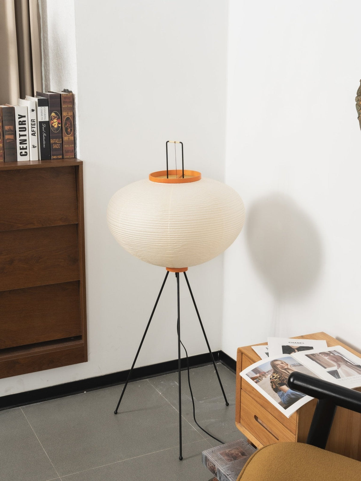 Japandi White Rice Paper Floor Lamp – Bamboo Rib