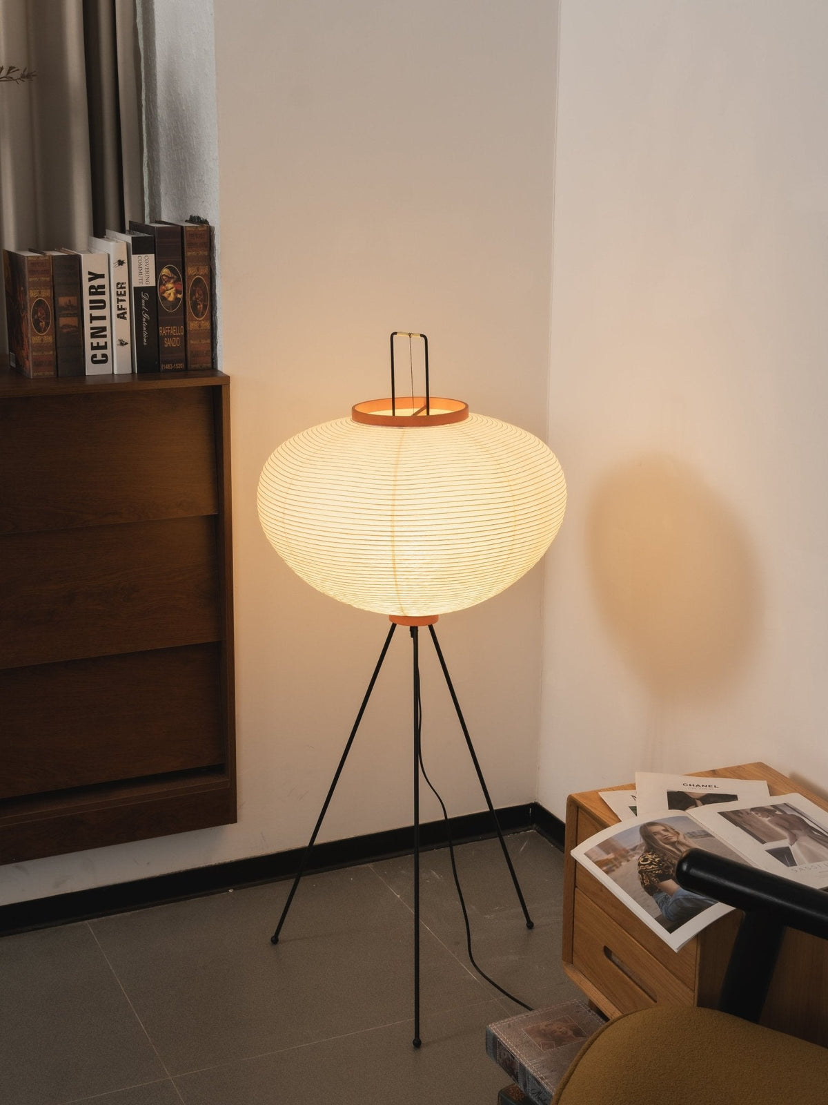 Japandi White Rice Paper Floor Lamp – Bamboo Rib