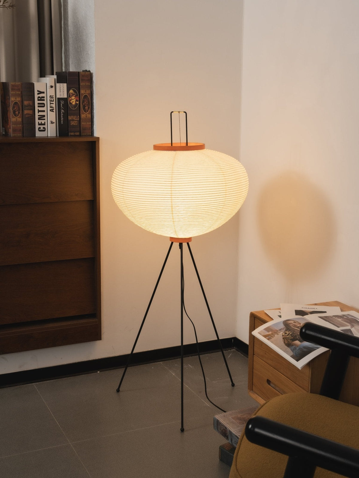 Japandi White Rice Paper Floor Lamp – Bamboo Rib