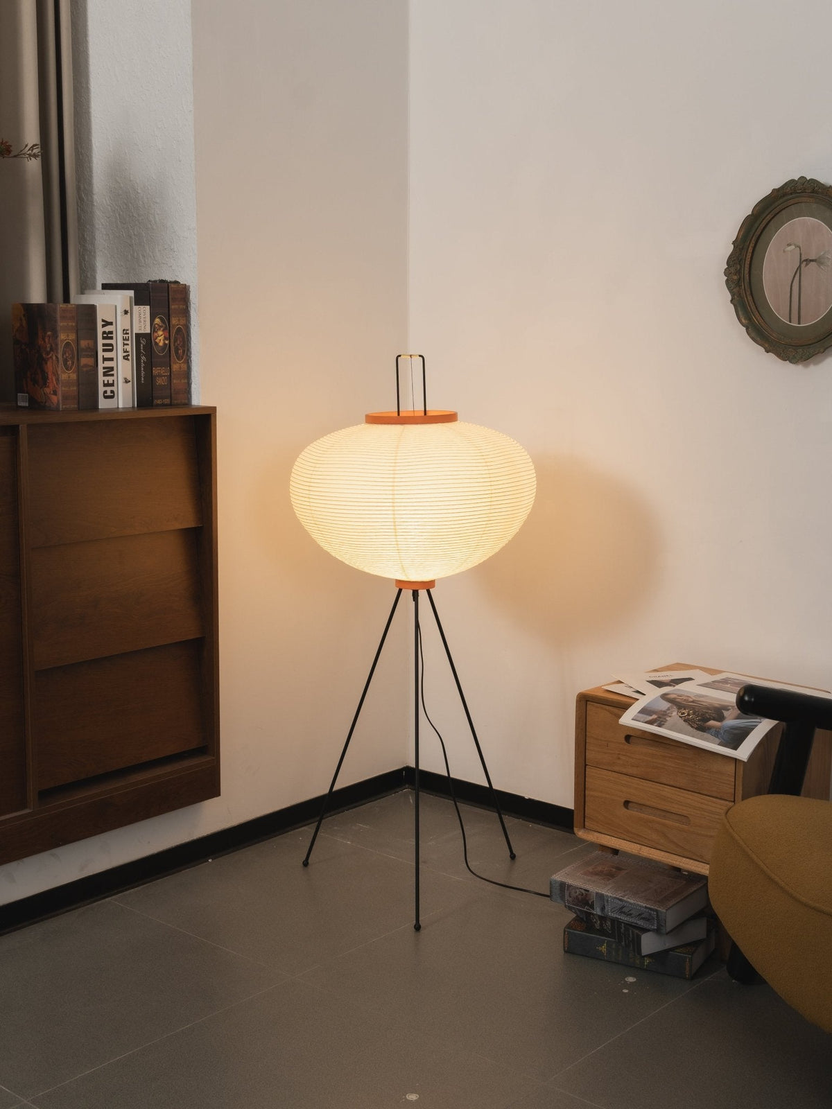 Japandi White Rice Paper Floor Lamp – Bamboo Rib