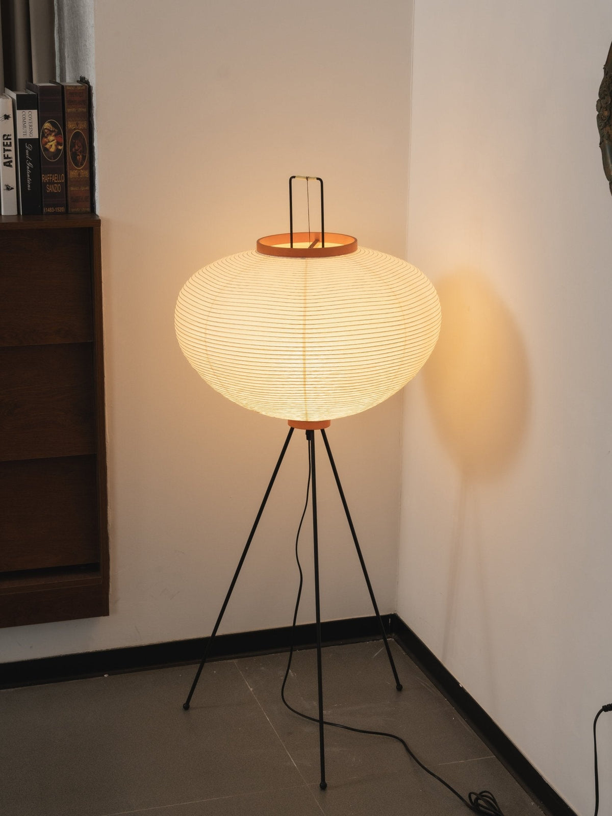 Japandi White Rice Paper Floor Lamp – Bamboo Rib