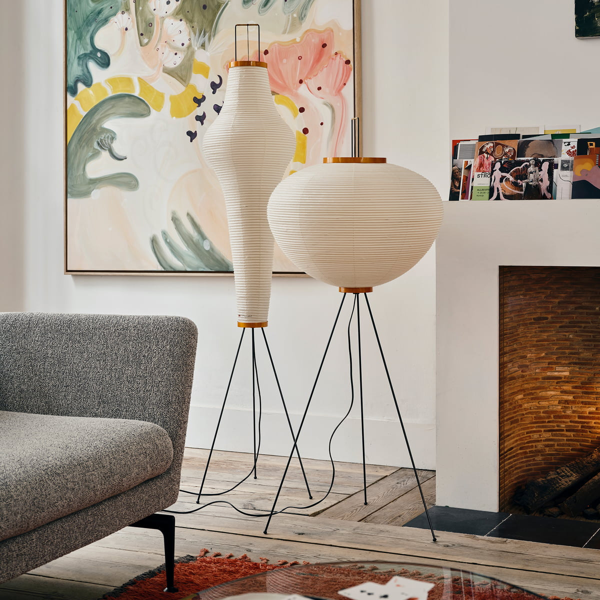 Japandi White Rice Paper Floor Lamp – Bamboo Rib