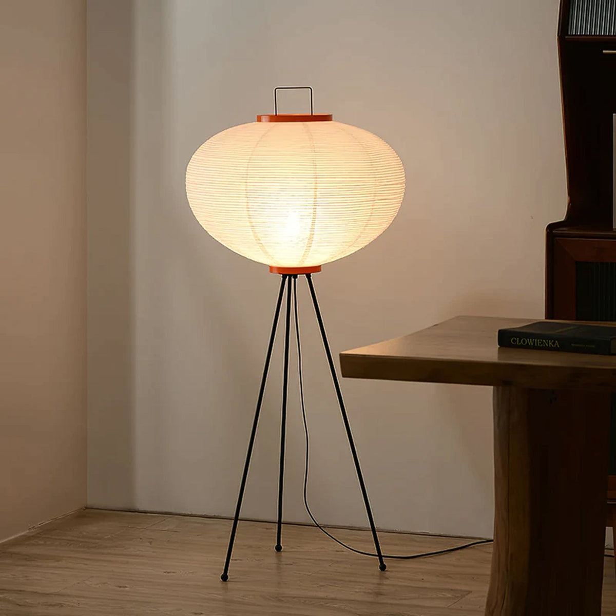 Japandi White Rice Paper Floor Lamp – Bamboo Rib