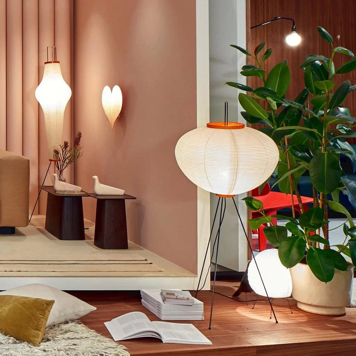Japandi White Rice Paper Floor Lamp – Bamboo Rib