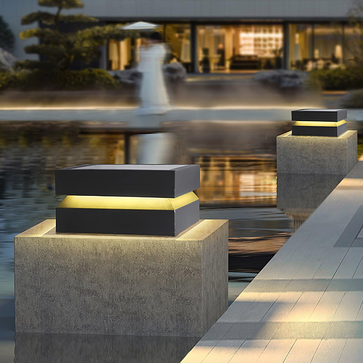 Modern Grey Square Post Light – Low Pillar Light for Gate