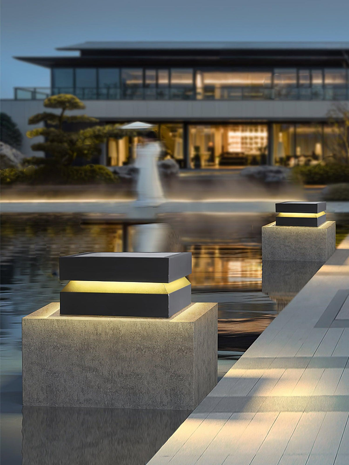 Modern Grey Square Post Light – Low Pillar Light for Gate