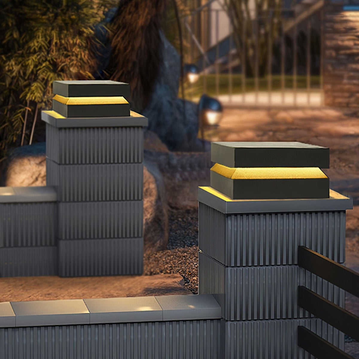 Modern Grey Square Post Light – Low Pillar Light for Gate