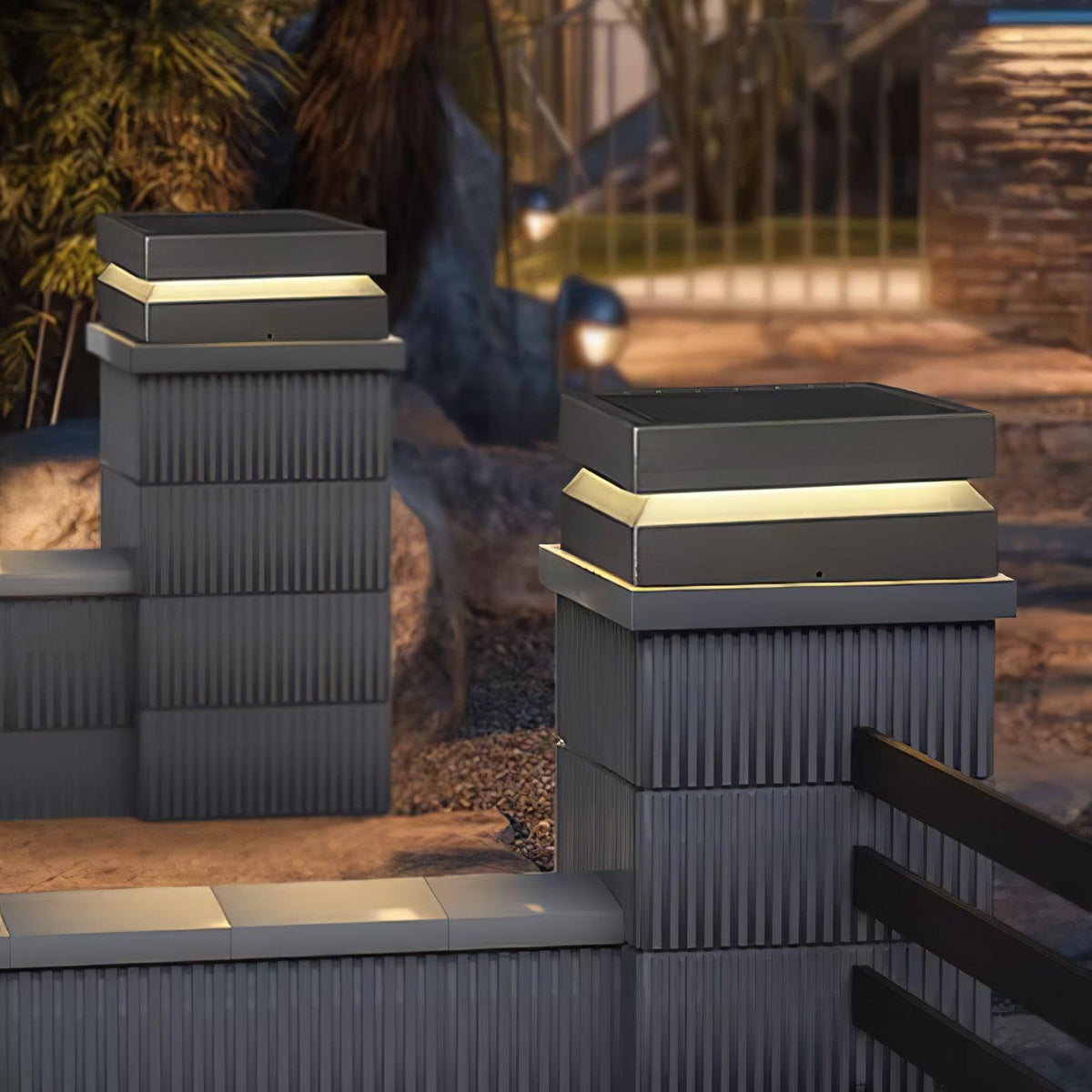 Modern Grey Square Post Light – Low Pillar Light for Gate