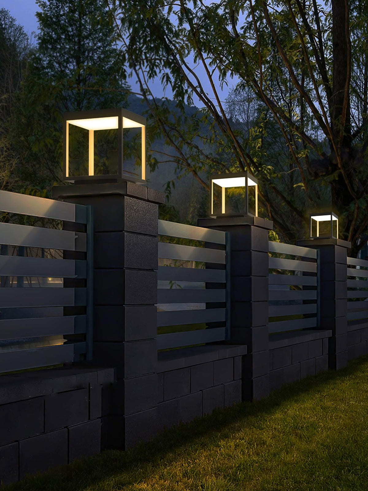 Modern Silver Frame Post Light – Pillar Light for Patio