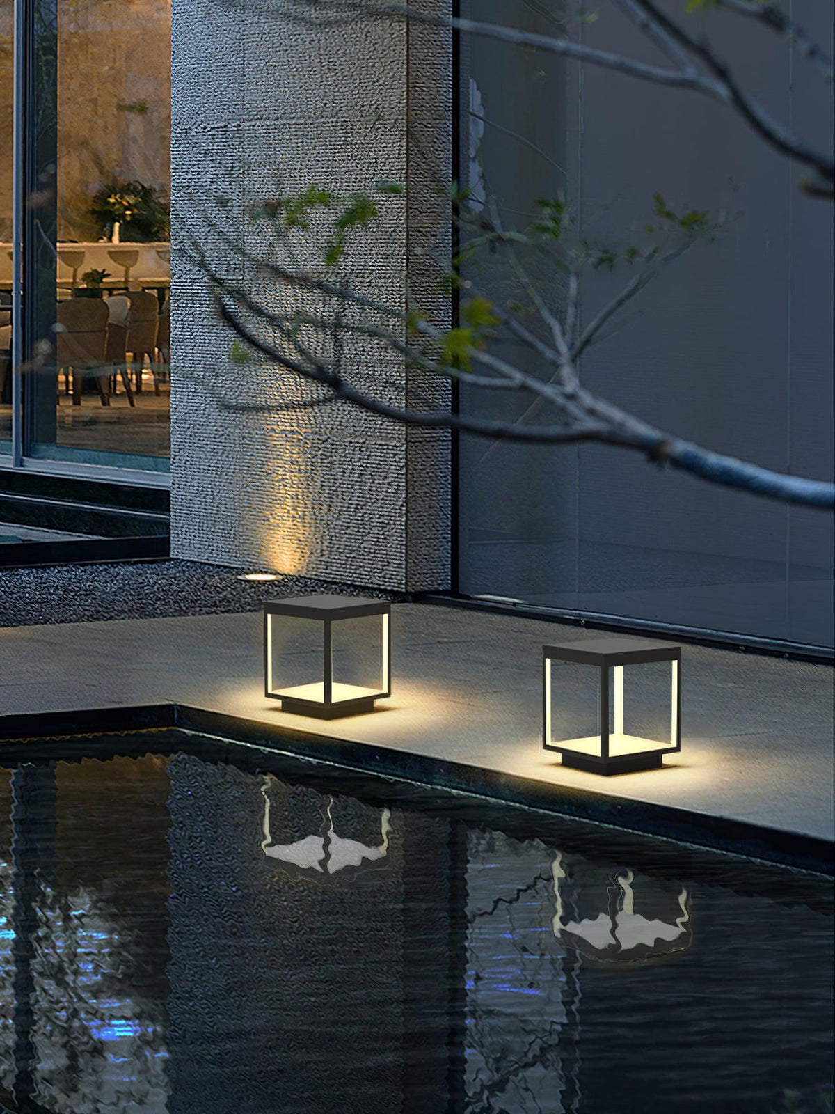 Modern Silver Frame Post Light – Pillar Light for Patio