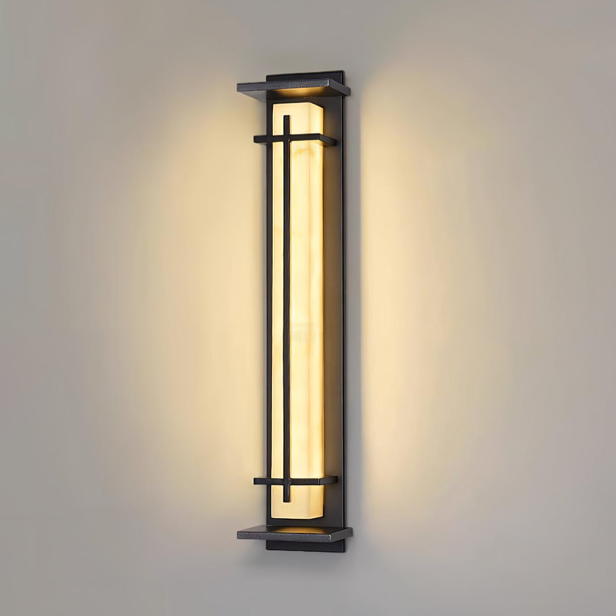 Modern Black Alabaster Wall Light – Tall Sconce for Porch